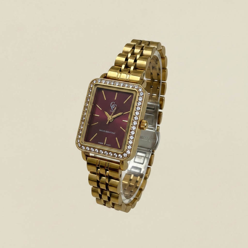 Montre strassée bordeau