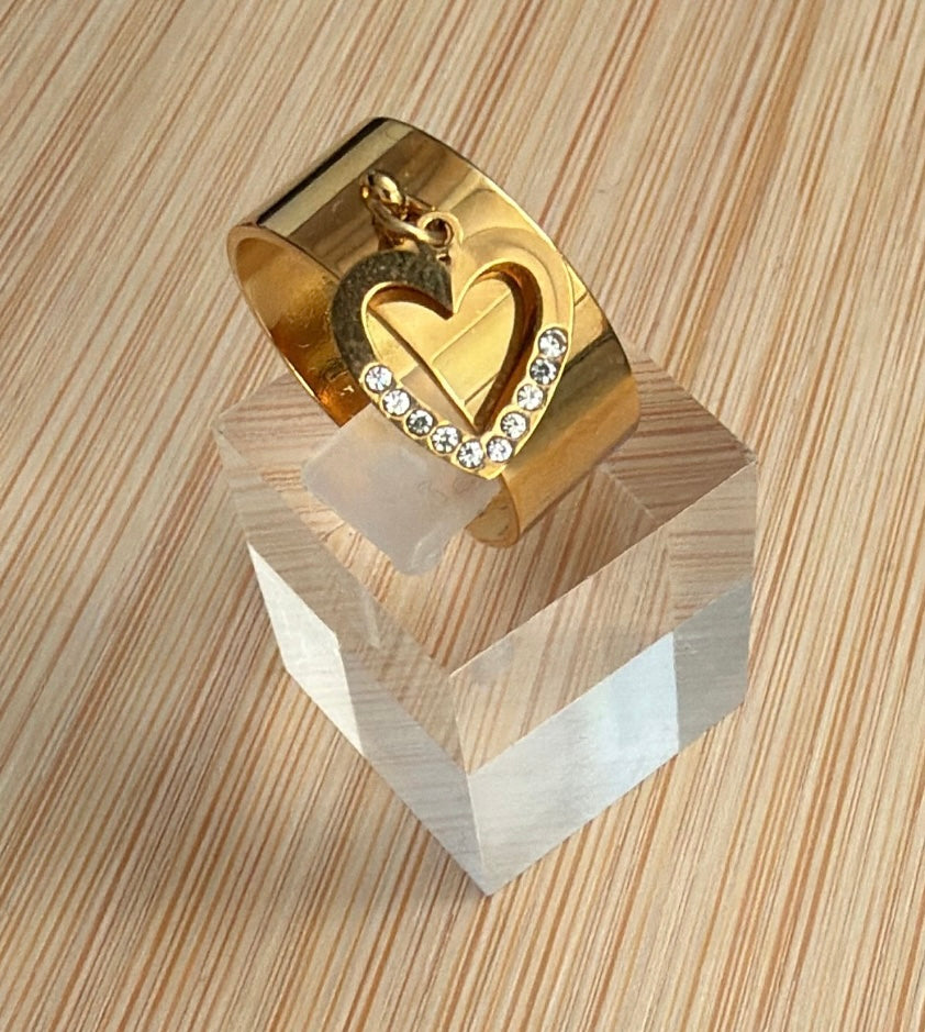 Bague pampille strassée dorée