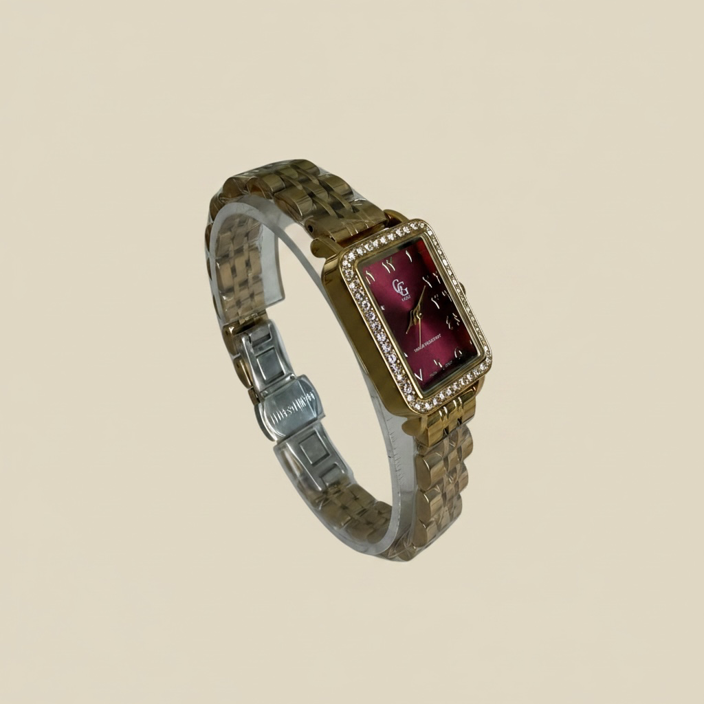 Montre strassée chiffres indiens bordeau